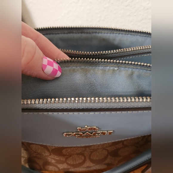 Coach Monogram Brown/ Light Blue Top Handle. In Excellent Condition Outside - Picture 11 of 11